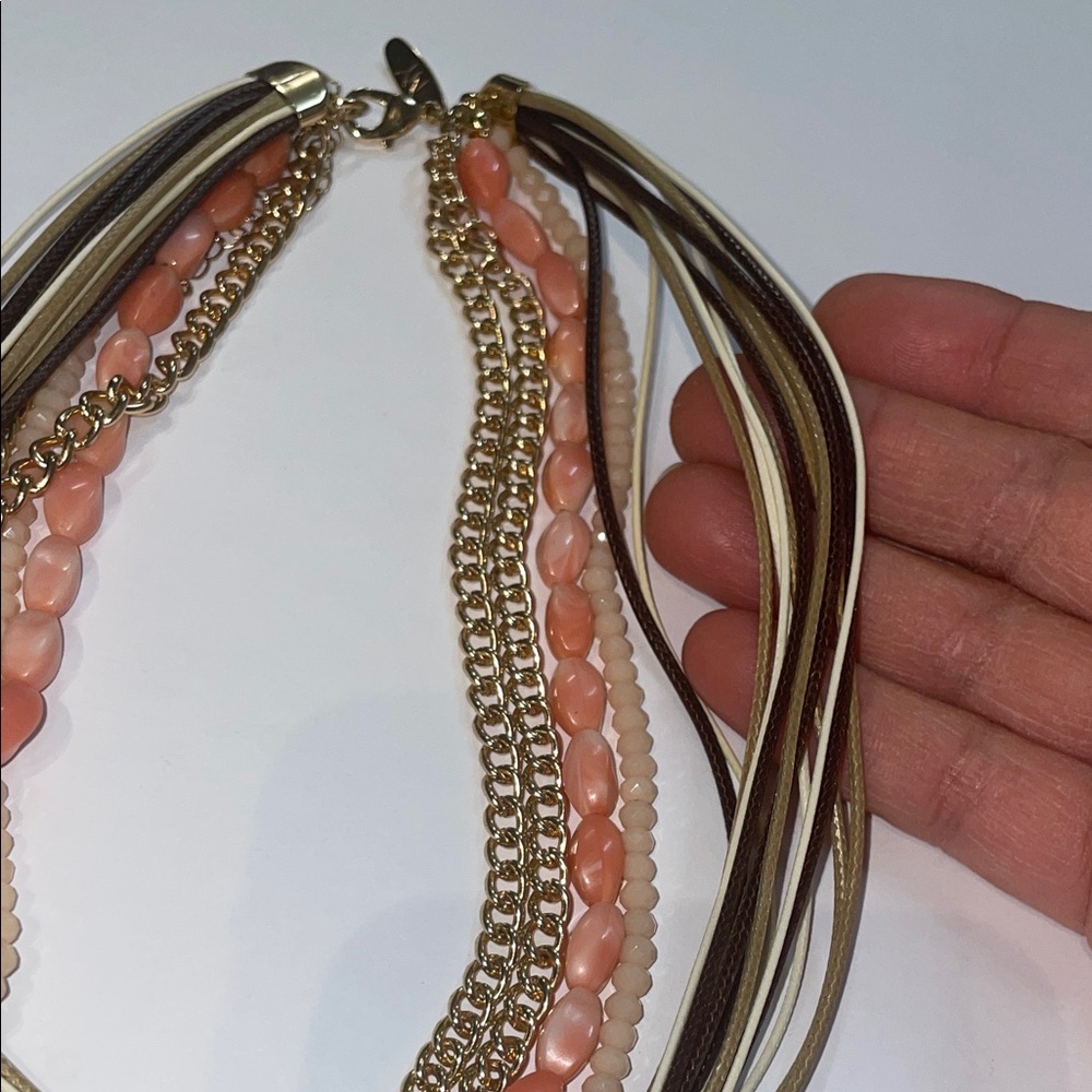 Multi-Strand Peach and Gold Women’s Fashion Necklace - Picture 7 of 7